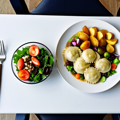 Home 18 Modern Polish Dinner Table**
"A well-lit, overhead shot of a Polish dinner table. The table is laden with a mix of traditional and modern dishes: pierogi, a vibrant salad with local seasonal vegetables, and a modern dish featuring lab-grown meat. The scene includes local Polish fruits like apples and plums. The focus is on the diverse food and family-friendly atmosphere. 'Safe for work', 'appropriate content', 'fully clothed', 'family-friendly', 'professional', 'perfect anatomy', 'correct proportions', 'natural pose', 'high quality'."
**