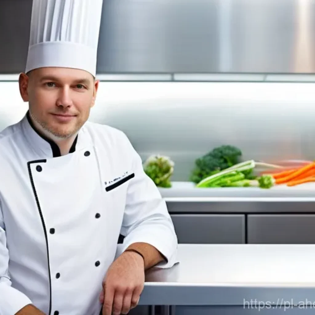 미래 식단의 맛과 품질 유지 전략 - **Prompt:** A skilled, diverse Polish chef, wearing a crisp, modern white chef's jacket, stands prou...