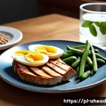 Home 22 영양소 분석을 통한 최적 식단 구성 - A detailed, realistic illustration of a balanced meal plate featuring high-protein foods typical for...