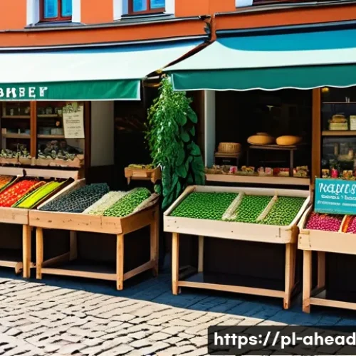 Home 33 비건 대체 식품의 발전과 소비자 반응 - A vibrant farmer’s market scene in a Polish small town showcasing local producers selling a variety ...