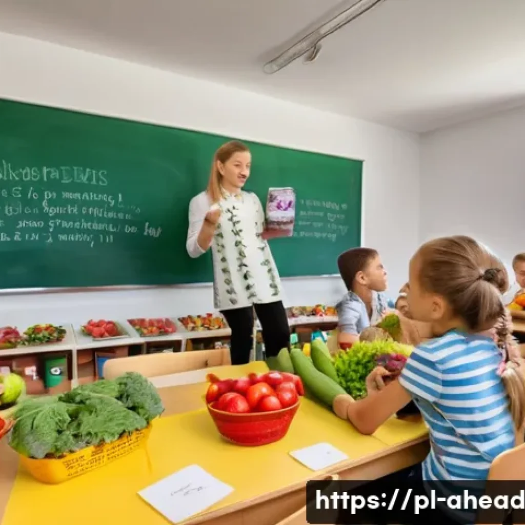 미래 식단을 위한 교육 프로그램 - A vibrant classroom scene in a Polish school where diverse children aged 10-12 are attentively parti...