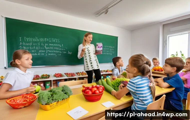 미래 식단을 위한 교육 프로그램 - A vibrant classroom scene in a Polish school where diverse children aged 10-12 are attentively parti...