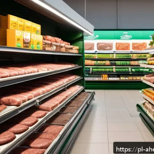 Home 17 식사 대체 식품의 발전 현황 - A vibrant Polish grocery store shelf filled with a diverse selection of plant-based meat alternative...